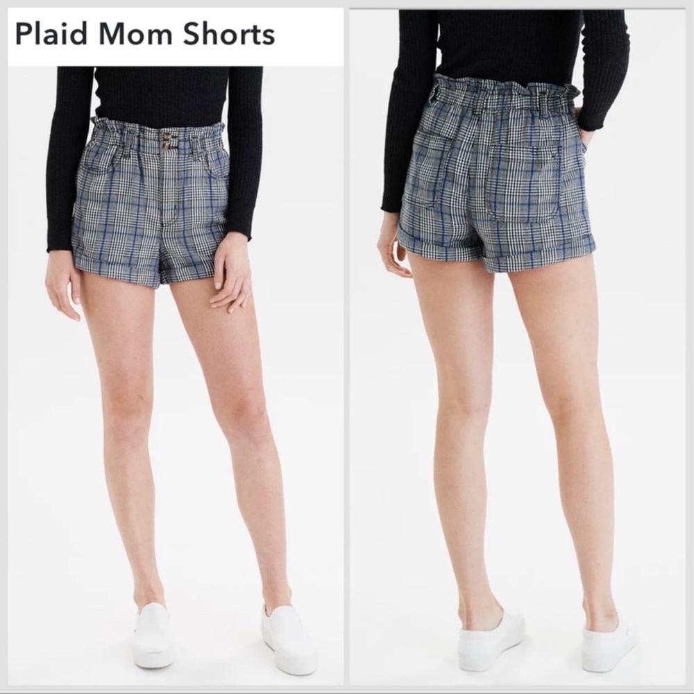 American Eagle High-Rise Plaid Mom Shorts